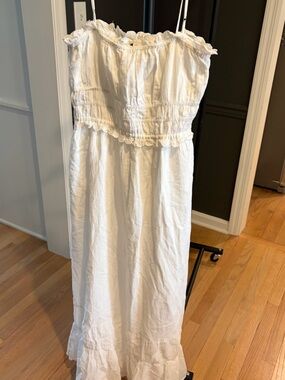 Zara White lined Maxi Sundress with Lace Trim